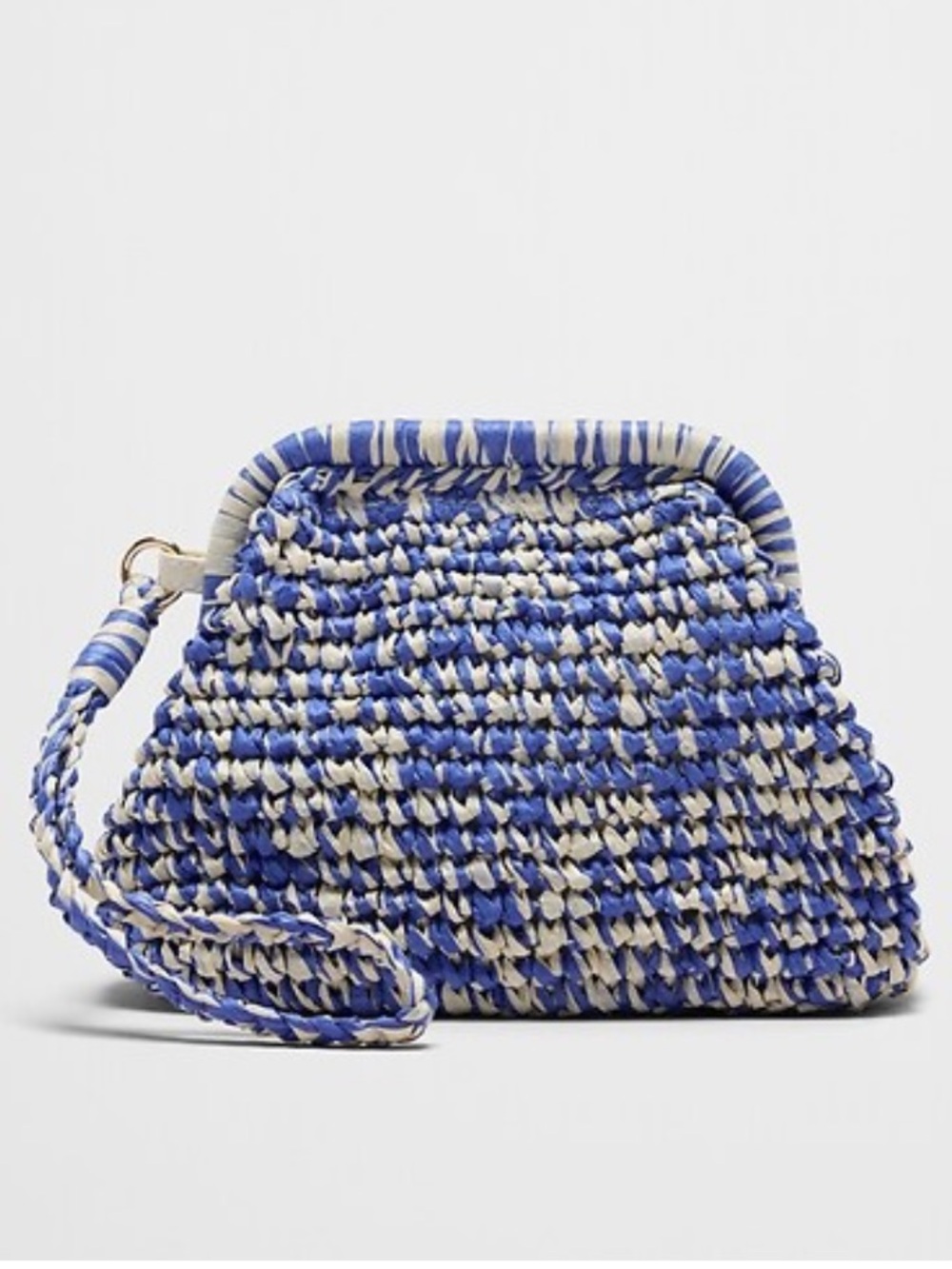 Banana Republic Factory Woven Cape Blue Straw Clutch Wristlet Bag